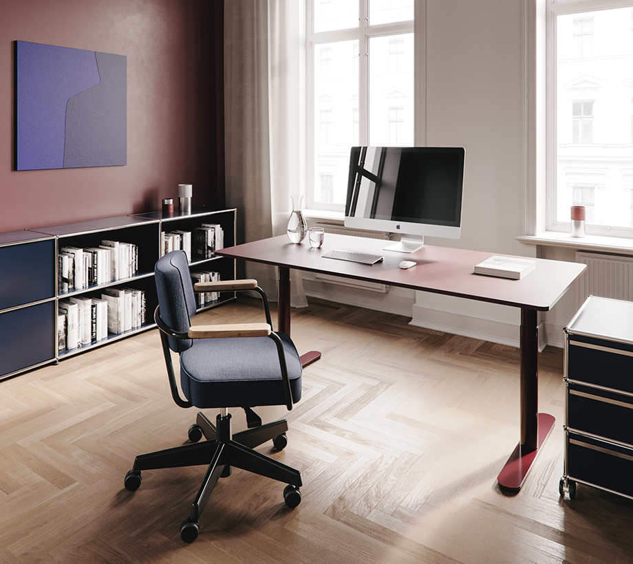 Homeoffice mit Montana Schreibtisch 'Hilow2' und USM Sideboard - POPO.DE